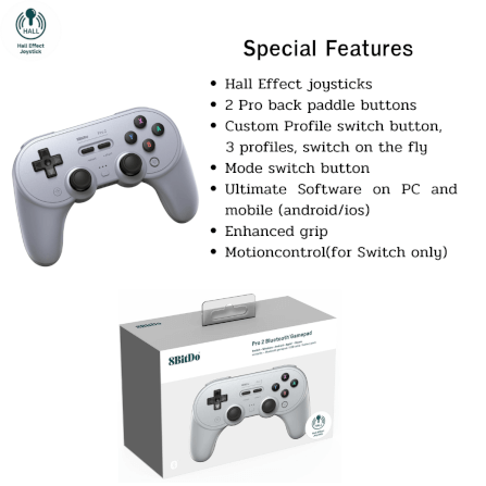 จอยเกมไร้สาย 8Bitdo Pro 2 80GL สีเทา _4